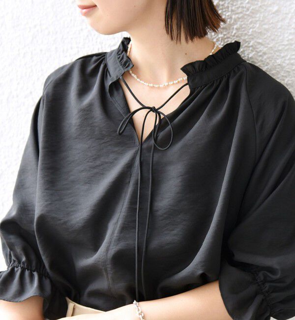 SHIPS for women「〈洗濯機可能〉前後 2WAY フリル リボン シアー ブラウス」|シャツ・ブラウス|ブラック