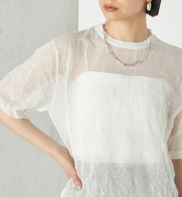 SHIPS for women「《予約》Wai＋:〈手洗い可能〉クリンクル シアー ショート スリーブ プルオーバー」|ニット・セーター|