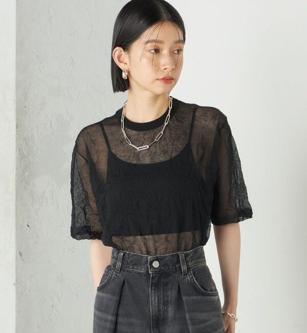 SHIPS for women「《予約》Wai＋:〈手洗い可能〉クリンクル シアー ショート スリーブ プルオーバー」|ニット・セーター|