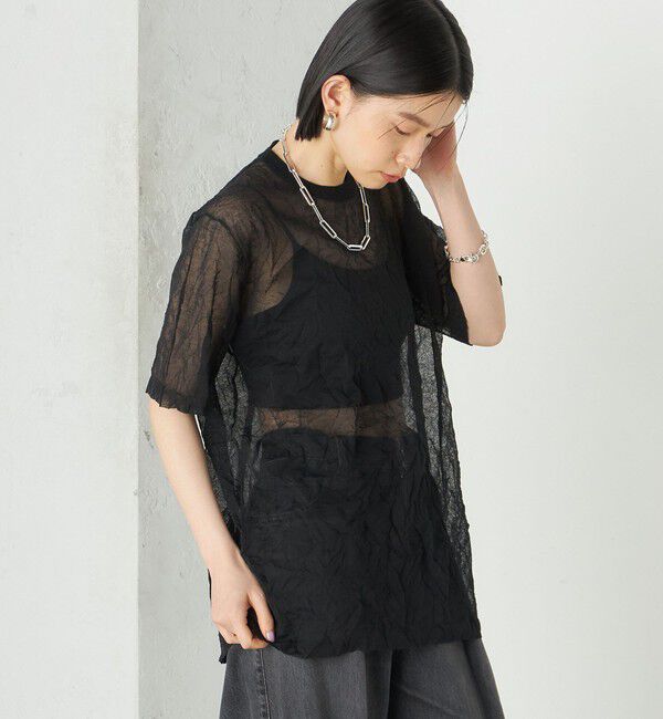 SHIPS for women「《予約》Wai＋:〈手洗い可能〉クリンクル シアー ショート スリーブ プルオーバー」|ニット・セーター|