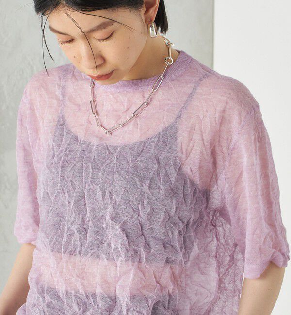 SHIPS for women「《予約》Wai＋:〈手洗い可能〉クリンクル シアー ショート スリーブ プルオーバー」|ニット・セーター|