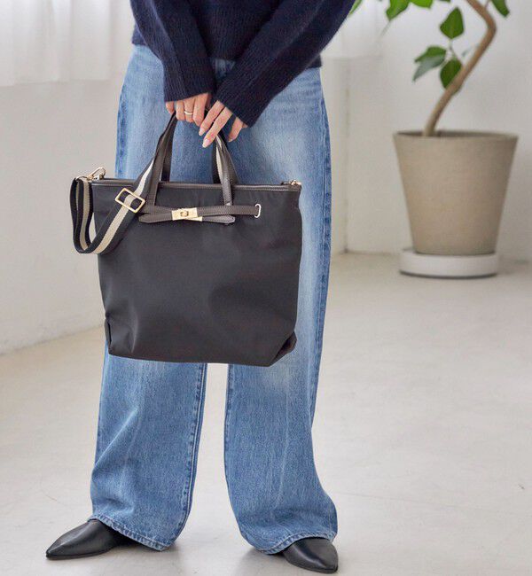 SHIPS for women「【WEB限定】ライン テープ ショルダー付き A4 トート」|トートバッグ|ブラック