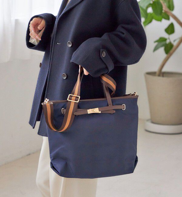 SHIPS for women「【WEB限定】ライン テープ ショルダー付き A4 トート」|トートバッグ|ネイビー