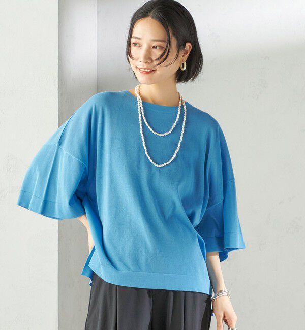 SHIPS for women「〈手洗い可能〉18G コットン ナイロン ワイド スリーブ プルオーバー」|ニット・セーター|ブルー