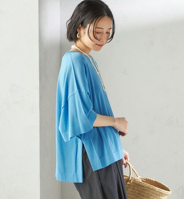 SHIPS for women「〈手洗い可能〉18G コットン ナイロン ワイド スリーブ プルオーバー」|ニット・セーター|