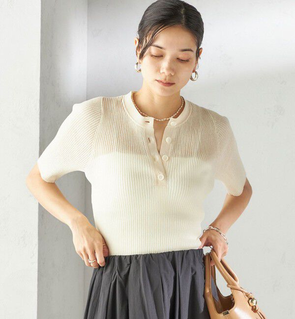 SHIPS for women「〈手洗い可能〉ラミー混 シアー ヘンリー ネック ニット」|ニット・セーター|オフホワイト