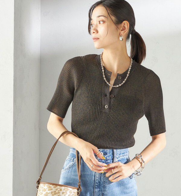 SHIPS for women「〈手洗い可能〉ラミー混 シアー ヘンリー ネック ニット」|ニット・セーター|ブラウン