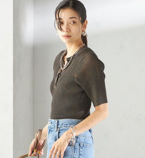 SHIPS for women「〈手洗い可能〉ラミー混 シアー ヘンリー ネック ニット」|ニット・セーター|