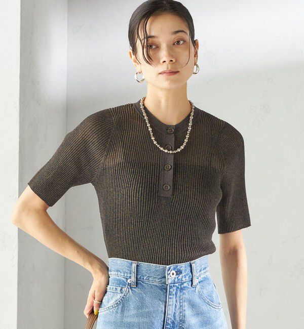 SHIPS for women「〈手洗い可能〉ラミー混 シアー ヘンリー ネック ニット」|ニット・セーター|