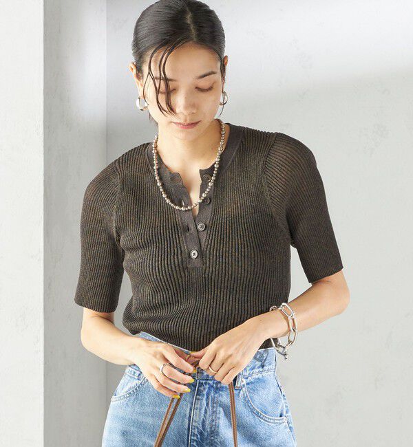 SHIPS for women「〈手洗い可能〉ラミー混 シアー ヘンリー ネック ニット」|ニット・セーター|