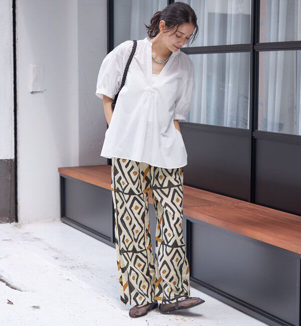 SHIPS for women「〈接触冷感 / 撥水加工〉TEX BRID(R)タフタ スキッパー 5分袖 ブラウス」|シャツ・ブラウス|