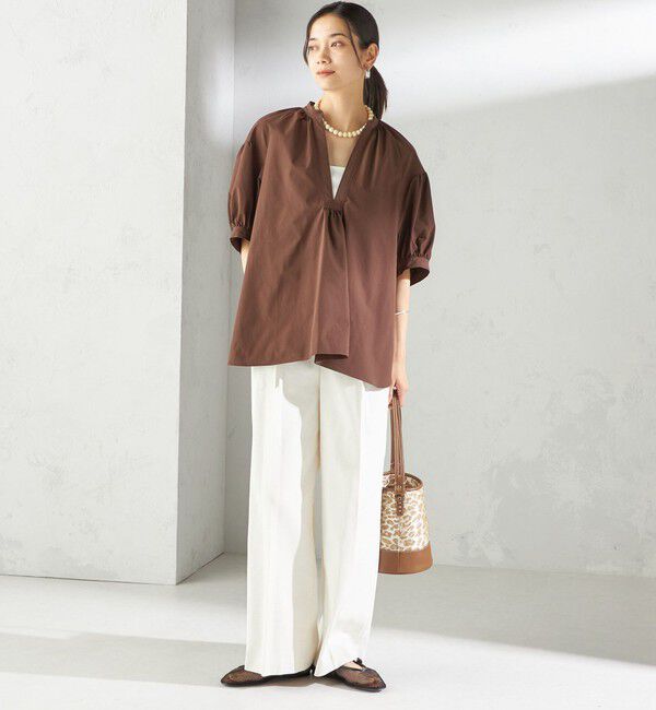 SHIPS for women「〈接触冷感 / 撥水加工〉TEX BRID(R)タフタ スキッパー 5分袖 ブラウス」|シャツ・ブラウス|