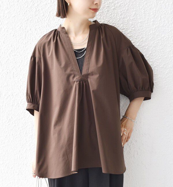 SHIPS for women「〈接触冷感 / 撥水加工〉TEX BRID(R)タフタ スキッパー 5分袖 ブラウス」|シャツ・ブラウス|