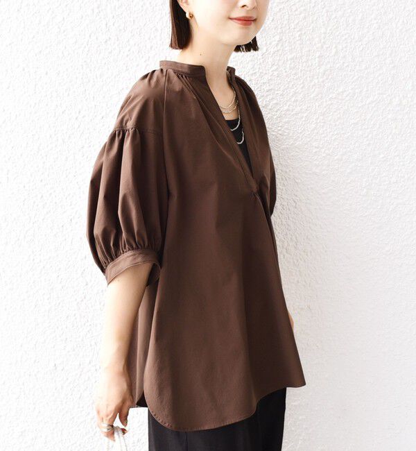 SHIPS for women「〈接触冷感 / 撥水加工〉TEX BRID(R)タフタ スキッパー 5分袖 ブラウス」|シャツ・ブラウス|