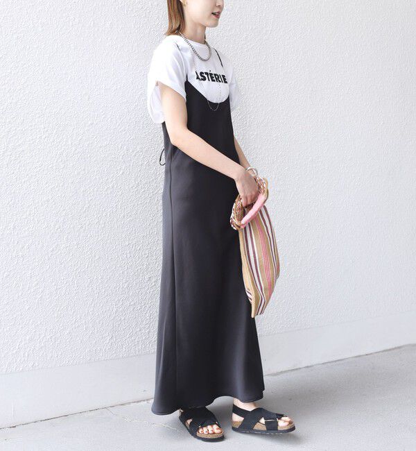 SHIPS for women「〈手洗い可能〉バック デザイン サテン キャミ ワンピース」|ワンピース|