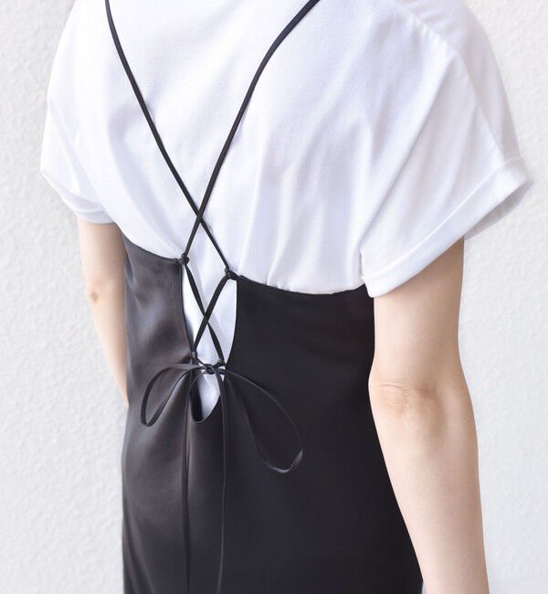 SHIPS for women「〈手洗い可能〉バック デザイン サテン キャミ ワンピース」|ワンピース|