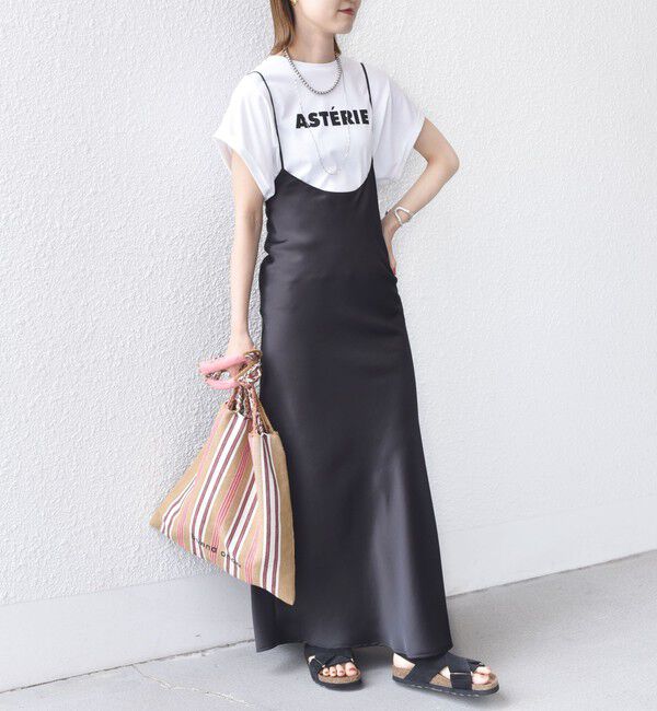 SHIPS for women「〈手洗い可能〉バック デザイン サテン キャミ ワンピース」|ワンピース|