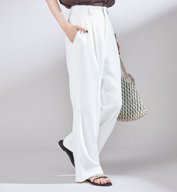 SHIPS for women「〈UVカット / 吸水速乾 / 手洗い可能〉合繊 タック センター プレス パンツ」|スラックス|