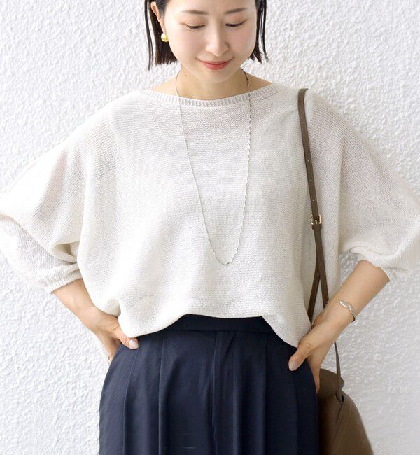 SHIPS for women「〈手洗い可能〉ペーパー パフ スリーブ 半袖 ニット」|ニット・セーター|オフホワイト