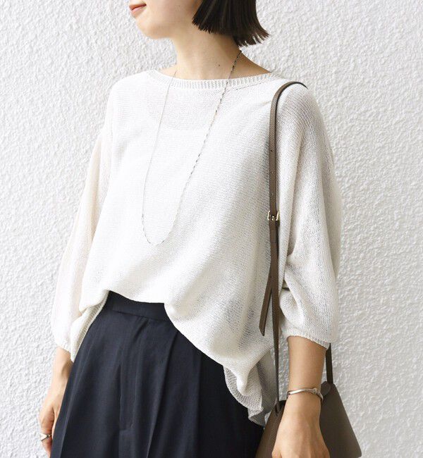 SHIPS for women「〈手洗い可能〉ペーパー パフ スリーブ 半袖 ニット」|ニット・セーター|