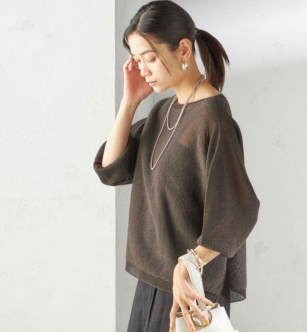 SHIPS for women「〈手洗い可能〉ペーパー パフ スリーブ 半袖 ニット」|ニット・セーター|ブラウン