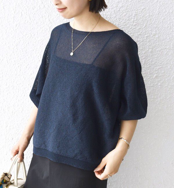 SHIPS for women「〈手洗い可能〉ペーパー パフ スリーブ 半袖 ニット」|ニット・セーター|