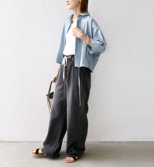 SHIPS for women「《追加予約》【WEB限定】〈手洗い可能〉デニム ライク タック 裾 ドロスト 羽織 シャツ」|シャツ・ブラウス|