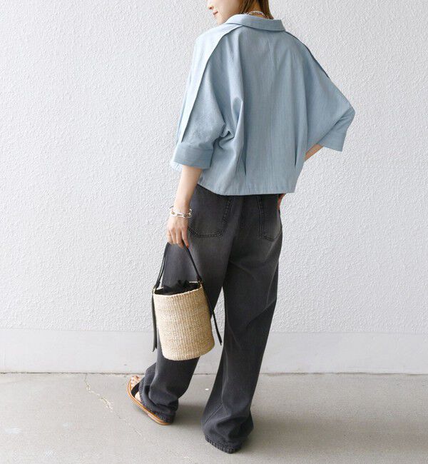 SHIPS for women「《追加予約》【WEB限定】〈手洗い可能〉デニム ライク タック 裾 ドロスト 羽織 シャツ」|シャツ・ブラウス|