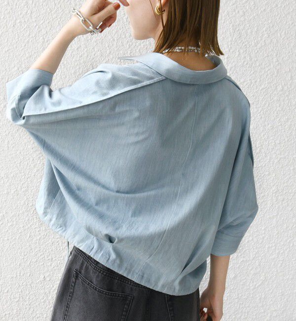 SHIPS for women「《追加予約》【WEB限定】〈手洗い可能〉デニム ライク タック 裾 ドロスト 羽織 シャツ」|シャツ・ブラウス|