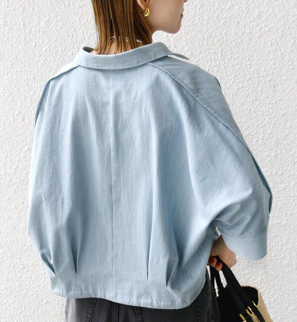 SHIPS for women「《追加予約》【WEB限定】〈手洗い可能〉デニム ライク タック 裾 ドロスト 羽織 シャツ」|シャツ・ブラウス|