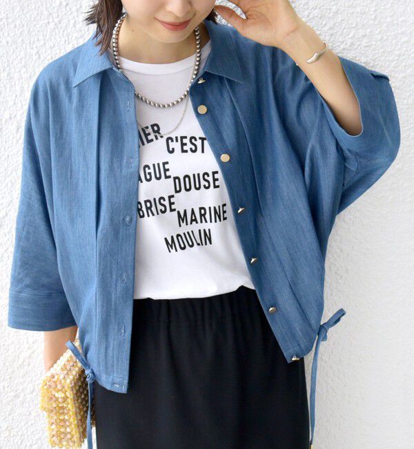 SHIPS for women「《追加予約》【WEB限定】〈手洗い可能〉デニム ライク タック 裾 ドロスト 羽織 シャツ」|シャツ・ブラウス|