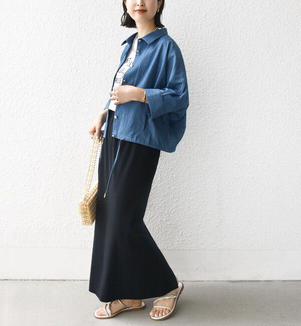 SHIPS for women「《追加予約》【WEB限定】〈手洗い可能〉デニム ライク タック 裾 ドロスト 羽織 シャツ」|シャツ・ブラウス|