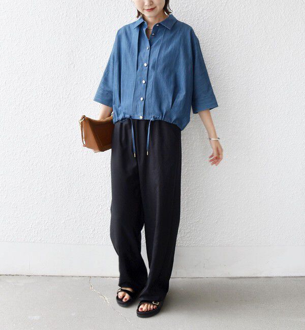 SHIPS for women「《追加予約》【WEB限定】〈手洗い可能〉デニム ライク タック 裾 ドロスト 羽織 シャツ」|シャツ・ブラウス|