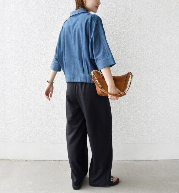 SHIPS for women「《追加予約》【WEB限定】〈手洗い可能〉デニム ライク タック 裾 ドロスト 羽織 シャツ」|シャツ・ブラウス|