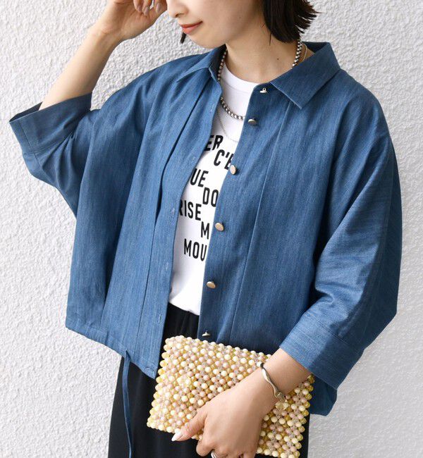SHIPS for women「《追加予約》【WEB限定】〈手洗い可能〉デニム ライク タック 裾 ドロスト 羽織 シャツ」|シャツ・ブラウス|