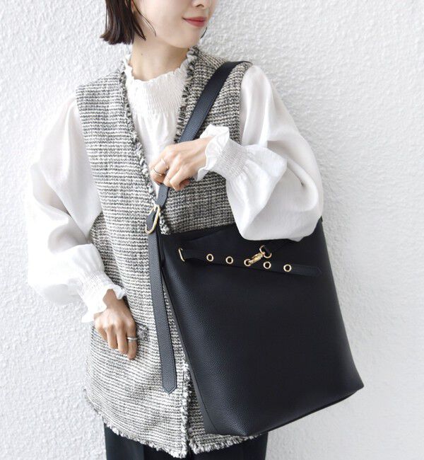 SHIPS for women「《予約》【WEB限定】ハトメ ベルト ワンショルダー バッグ M」|トートバッグ|ブラック