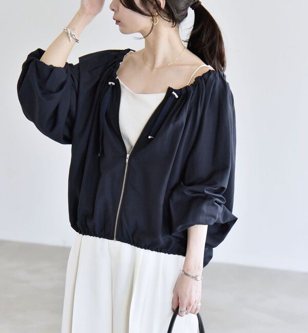 quaranciel「《予約》quaranciel:〈洗濯機可能〉シアー ドルマン ドロスト ジップ ブルゾン」|その他|