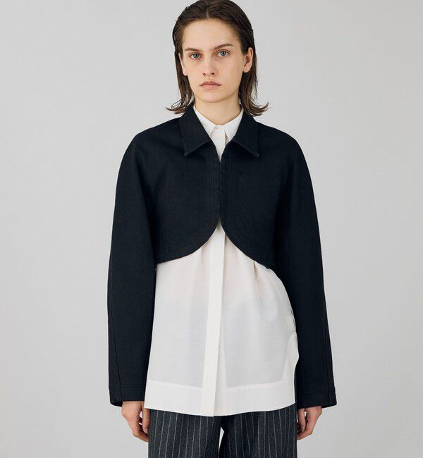 DES PRES「ブラックデニム クロップドブルゾン」|デニムジャケット|