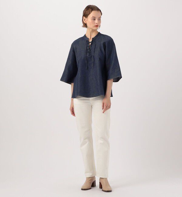 MACPHEE「リアクティブデニム レースアップブラウス」|シャツ・ブラウス|