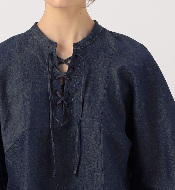 MACPHEE「リアクティブデニム レースアップブラウス」|シャツ・ブラウス|
