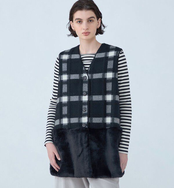 TOMORROWLAND collection「オーロラペーンチェック ファーコンビジレ」|ダウンベスト・ベスト|