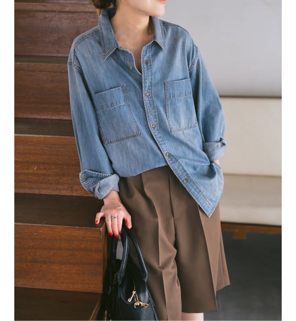 Spick and Span「《追加》ライトオンスデニムシャツ」|シャツ・ブラウス|サックスブルー