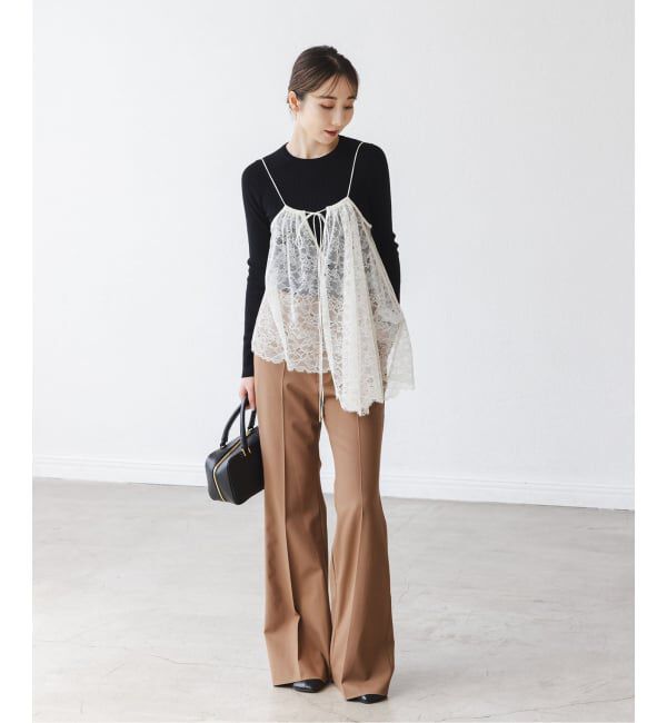 NOBLE「ハイストレッチナローフレアパンツ」|スラックス|
