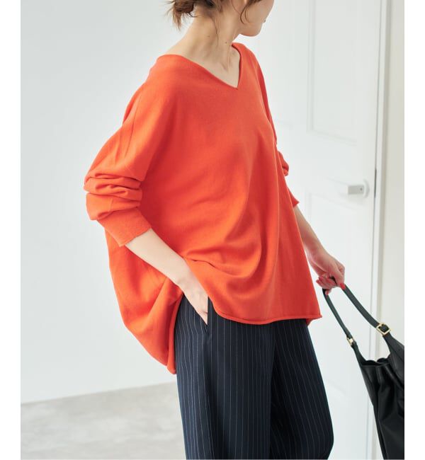 Spick and Span「コットンバルキーヤーンルーズVネックプルオーバー」|ニット・セーター|レッド A