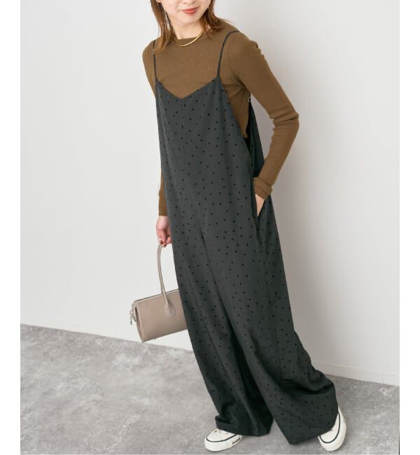 Spick and Span「《WEB限定》フロッキードットキャミサロペット」|オールインワン|ブラックベース