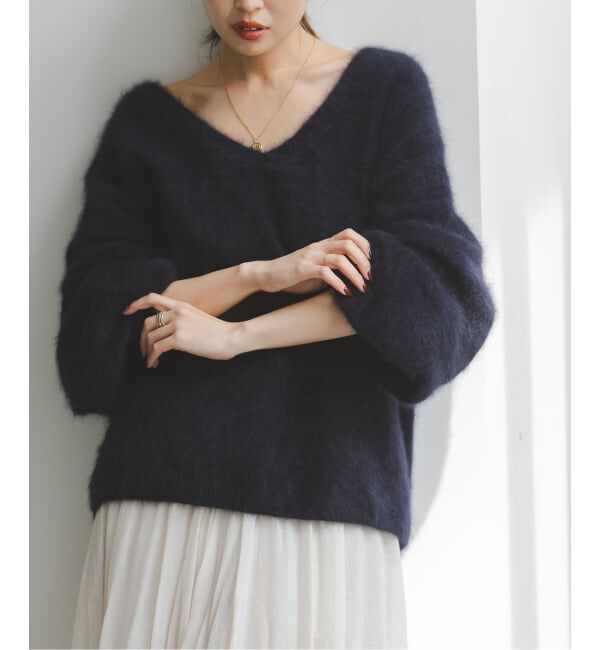 NOBLE「《追加》ファーニット2WAYパフスリーブニット」|ニット・セーター|ネイビー