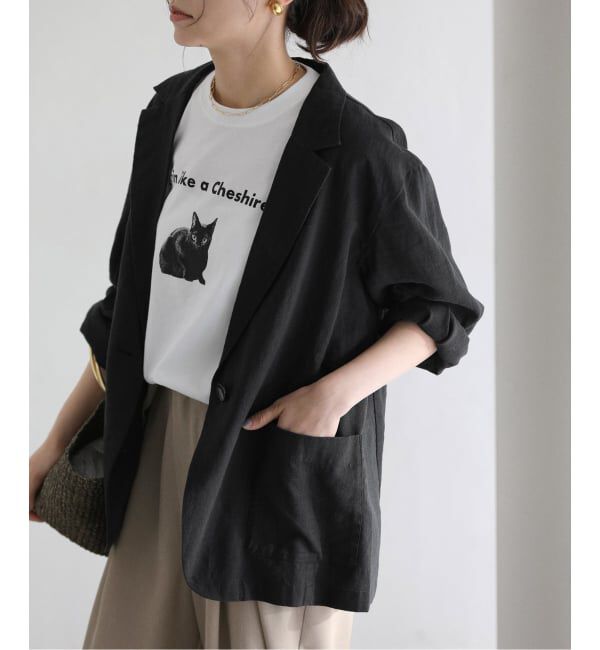  「《予約》【洗える】ウォッシャブルリネン混ジャケット」|テーラードジャケット|ブラック