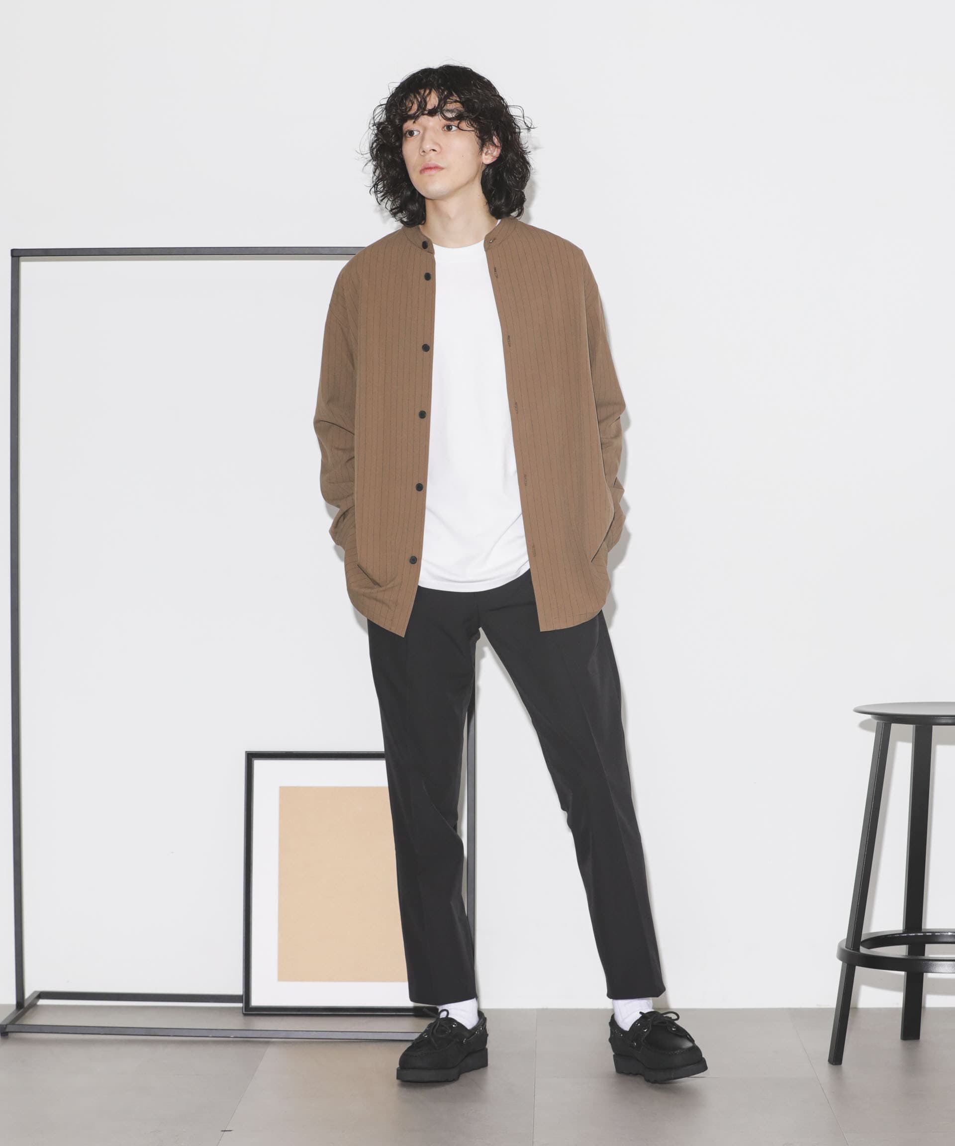 nano･universe「シルキーストライプジャージーバンドカラーシャツ」|シャツ・ブラウス|