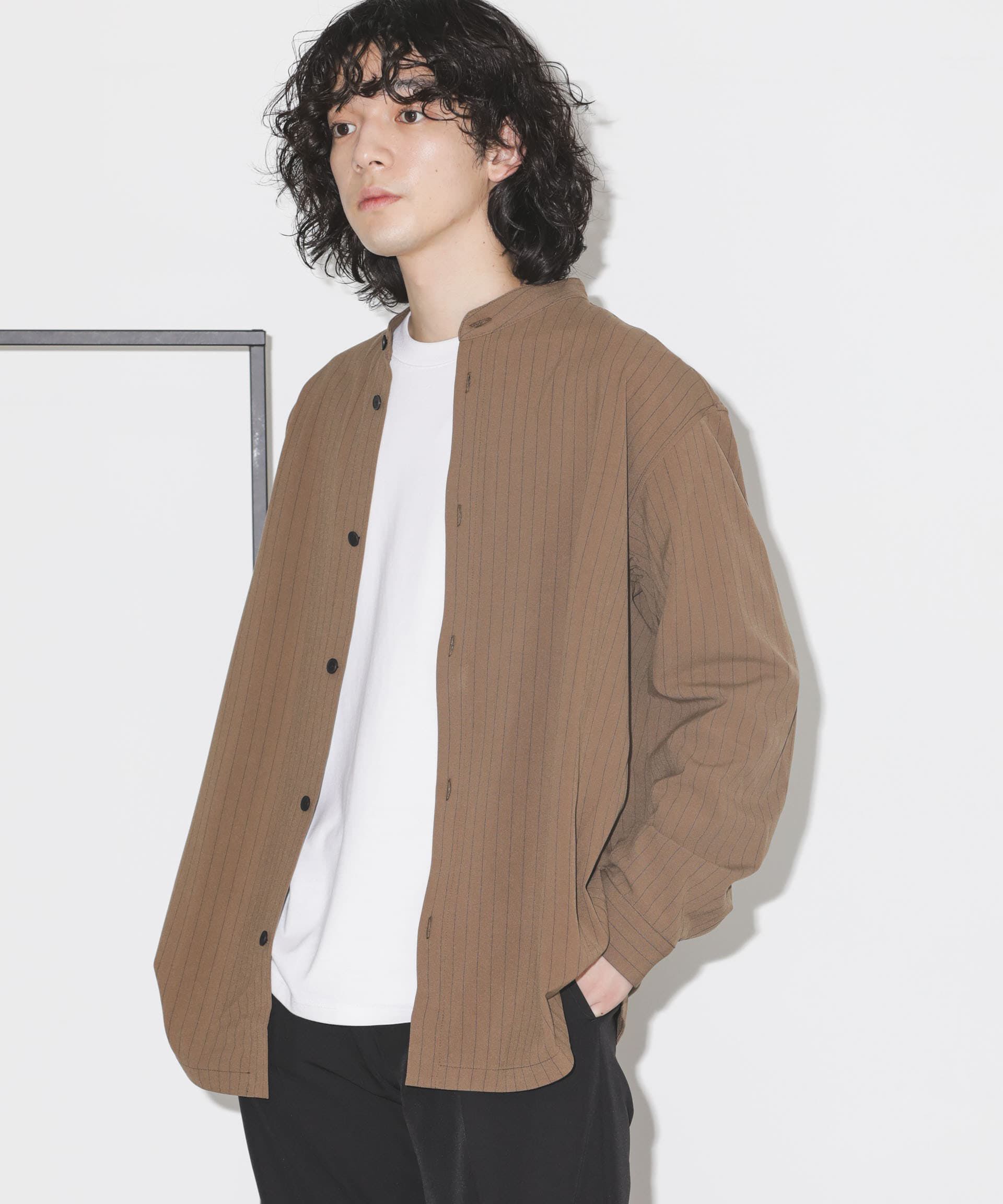 nano･universe「シルキーストライプジャージーバンドカラーシャツ」|シャツ・ブラウス|