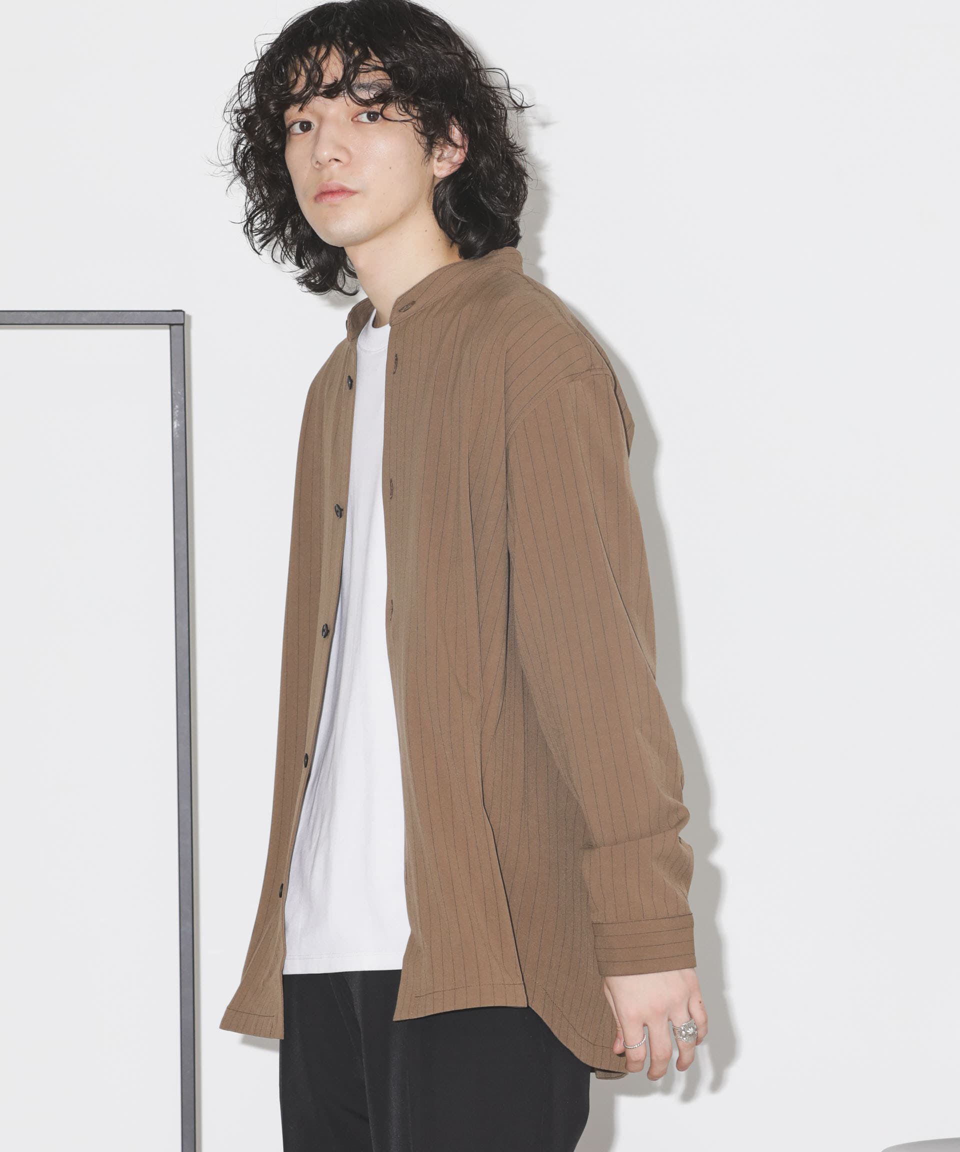 nano･universe「シルキーストライプジャージーバンドカラーシャツ」|シャツ・ブラウス|